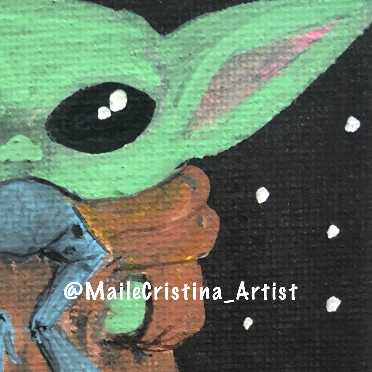 4x4 Mini Canvas Painting “Baby Yoda/Grogu and Frog” Fan Art