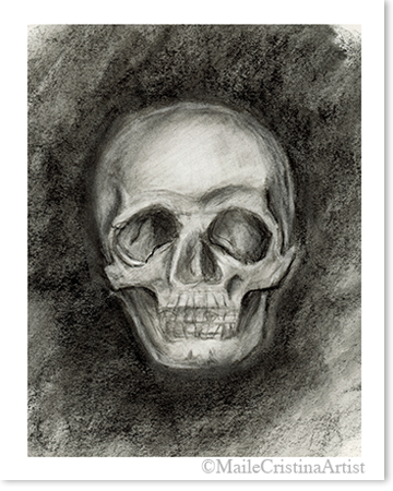 8x10 Art Print "Charcoal Skull" - Maile Cristina Artist