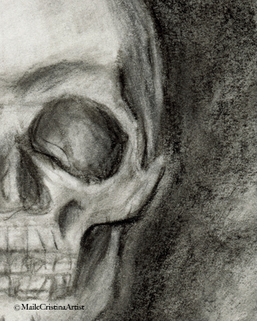 8x10 Art Print "Charcoal Skull" - Maile Cristina Artist