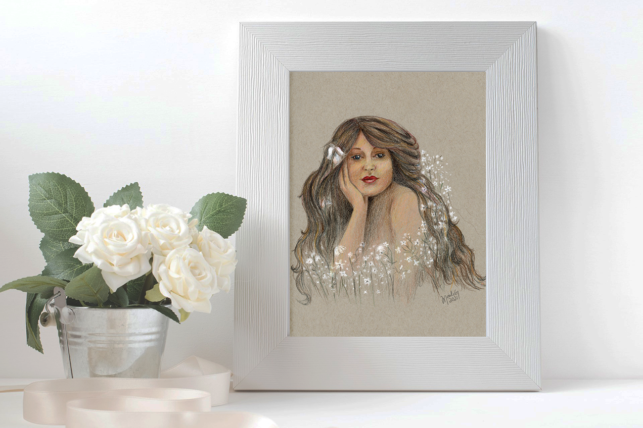 8x10 Giclee Art Print "Woman and Flowers" - Maile Cristina Artist