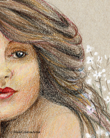 8x10 Giclee Art Print "Woman and Flowers" - Maile Cristina Artist