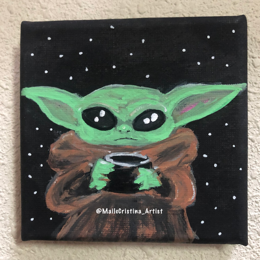 4x4 Mini Canvas Painting “Baby Yoda/Grogu” Fan Art