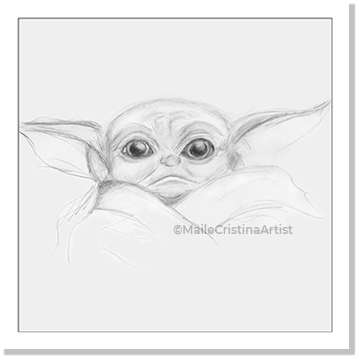 5x5 Fan Art Print "Baby Yoda" Sketch PREORDER - Maile Cristina Artist