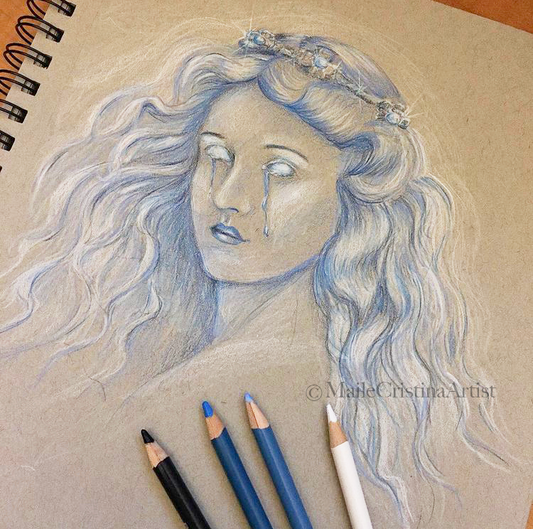 Original Color Pencil Drawing "Crying Ghost" on toned paper - Maile Cristina Artist