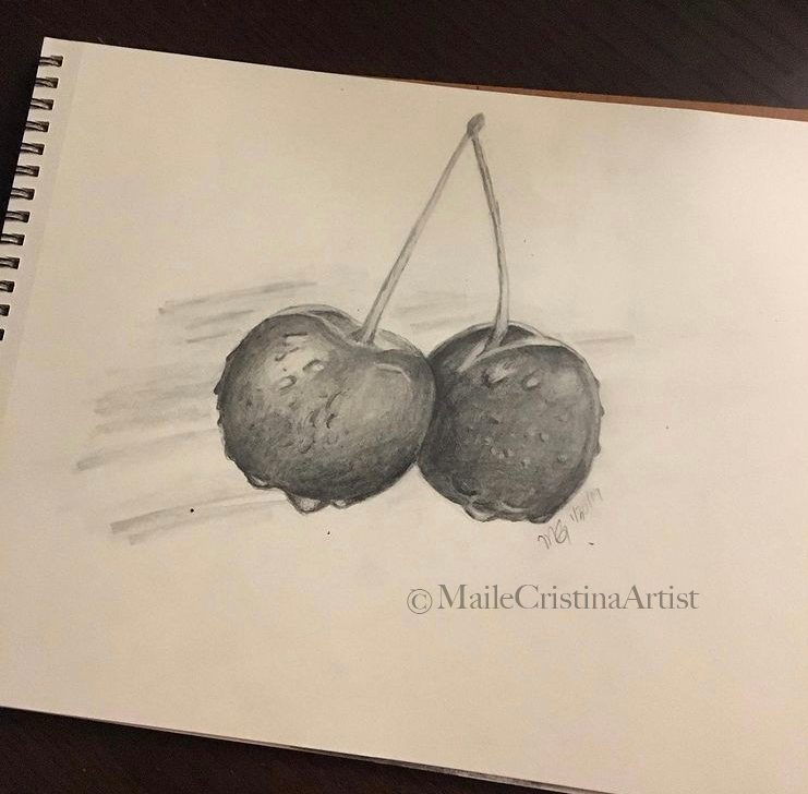 Original Pencil Drawing "Cherries" on paper - Maile Cristina Artist